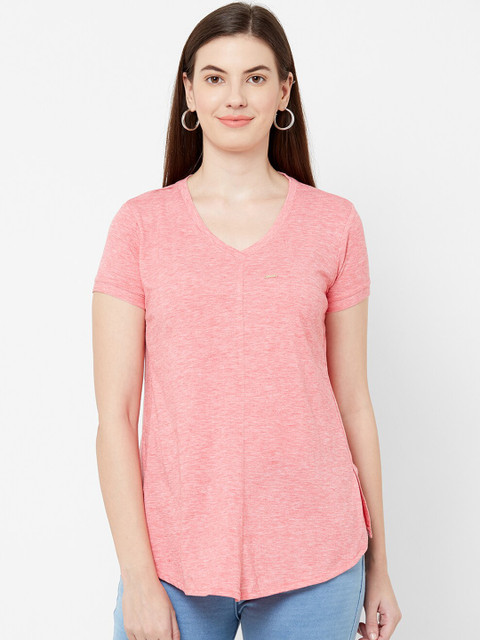 

Juliet Women Pink Solid V-Neck T-shirt