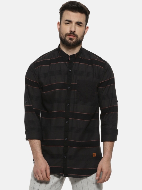 

Campus Sutra Men Grey & Black Regular Fit Striped Casual Shirt