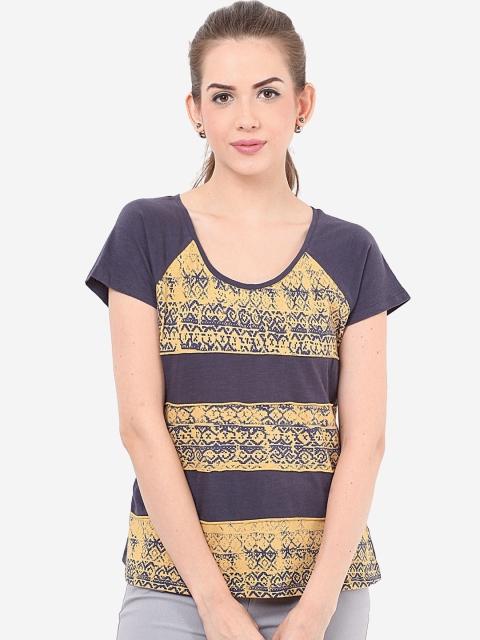

Porsorte Women Blue & Yellow Colourblocked Top
