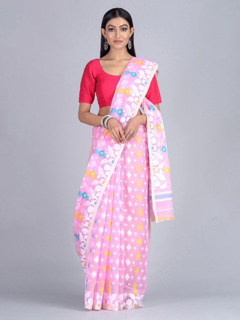 

Mitera Pink & Off-White Silk Cotton Woven Design Jamdani Saree