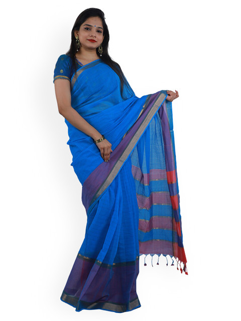 

APCO Blue & Pink Pure Cotton Striped Mangalagiri Saree