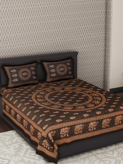 

METRO LIVING Brown Ethnic Motifs 120 TC Cotton 1 King Bedsheet with 2 Pillow Covers