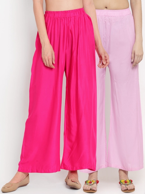 

TAG 7 Women Pack Of 2 Pink Solid Straight Palazzos