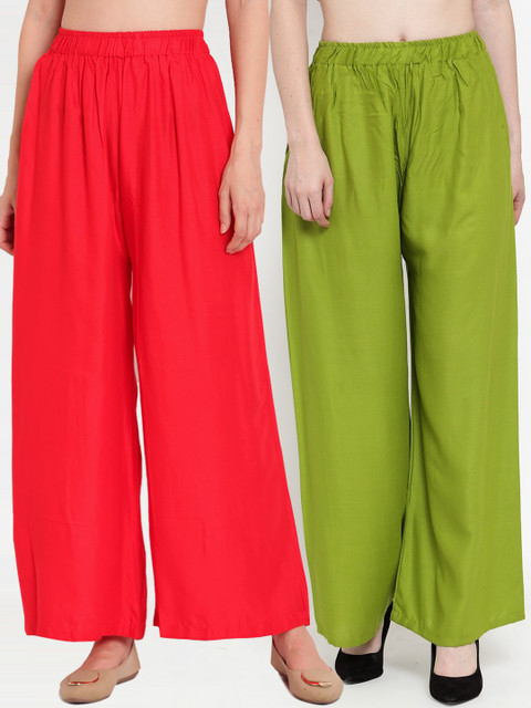 

TAG 7 Women Pack of 2 Solid Straight Palazzos, Green
