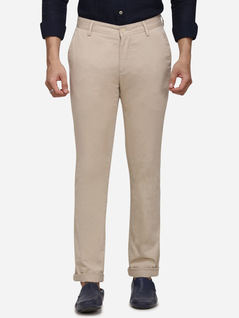 

Greenfibre Men Cream-Coloured Slim Fit Solid Regular Trousers