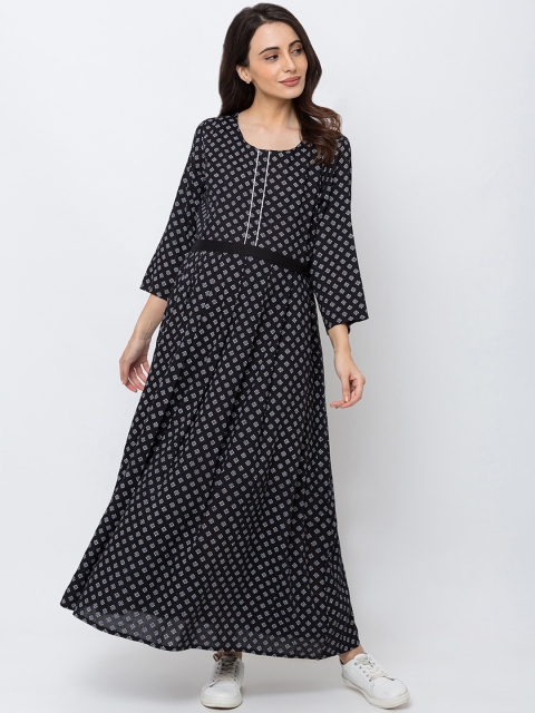 

MomToBe Women Black & White Printed Maternity Maxi Dress