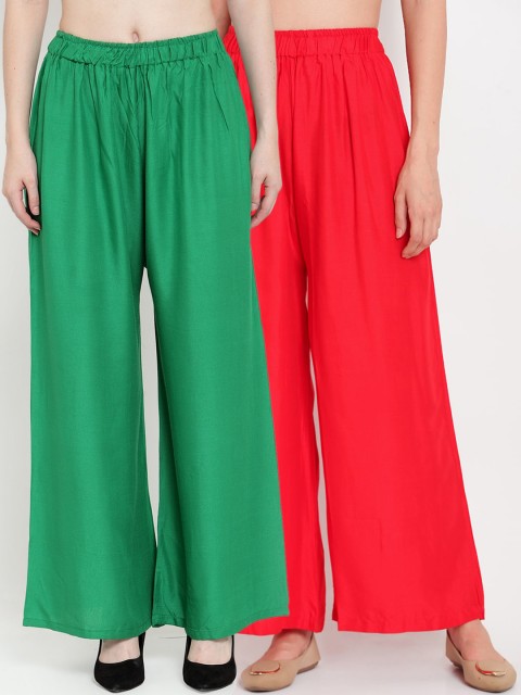 

TAG 7 Women Pack Of 2 Solid Flared Palazzos, Green
