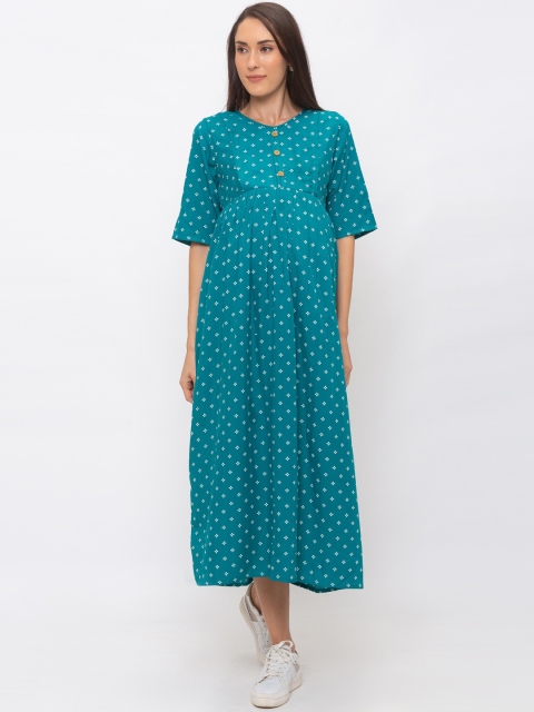 

MomToBe Women Sea Green Printed Maternity Maxi Dress