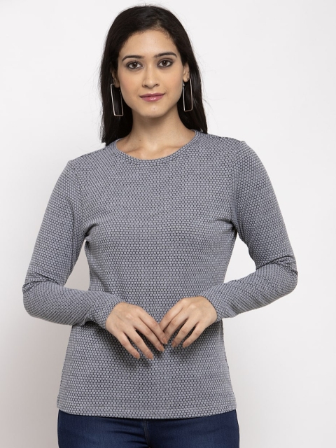 

DOOR74 Women Grey Printed Round Neck T-shirt