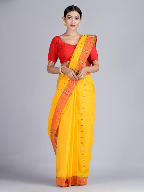 

Mitera Yellow Pure Cotton Woven Design Taant Dhakai Saree
