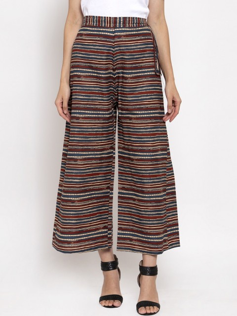 

TAG 7 Women Blue & Red Striped Wide Leg Palazzos