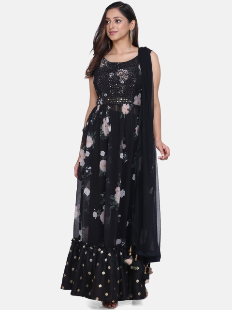 

BOMBAY SELECTIONS Women Black & Off-White Embellished Kurta with Skirt & Dupatta