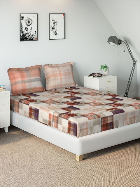 

DDecor Brown & Red Geometric 180 TC Cotton 1 King Bedsheet with 2 Pillow Covers