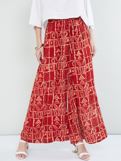 

max Women Red Printed Flared Palazzos