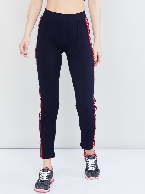 

max Women Navy Blue & Red Solid Slim-Fit Track Pants