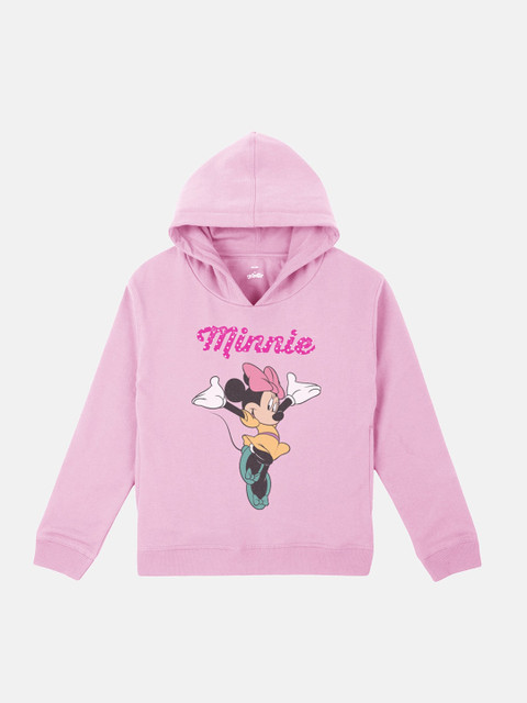 

Kids Ville Girls Pink & Black Minnie Mouse Print Hooded Sweatshirt