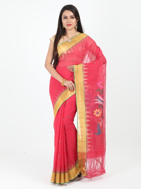 

SABOO COLLECTIONS Pink & Gold-Coloured Pure Cotton Solid Venkatgiri Saree