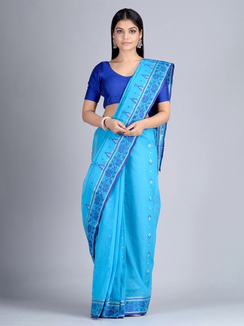 

Mitera Blue Pure Cotton Woven Design Taant Saree