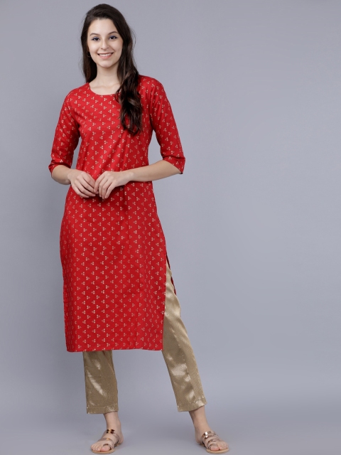 

Vishudh Women Red & Gold-Toned Printed Straight Kurta