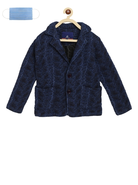 

Lil Tomatoes Boys Blue Black Self-Design Overcoat