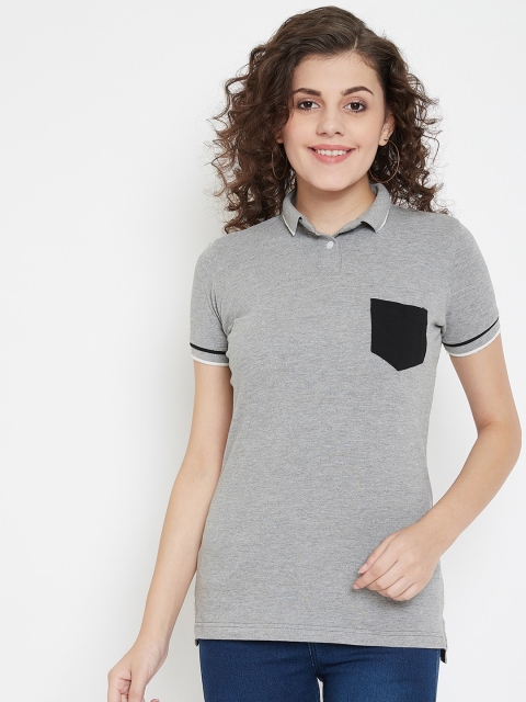 

JUMP USA Women Grey Melange Solid Polo Collar T-shirt