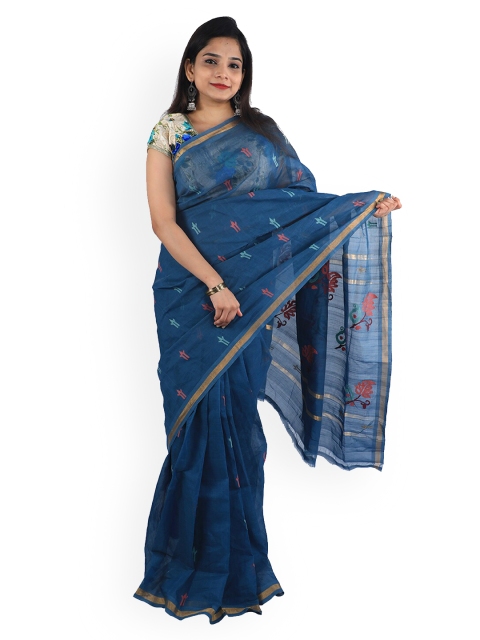 

APCO Blue Pure Cotton Printed Uppada Saree