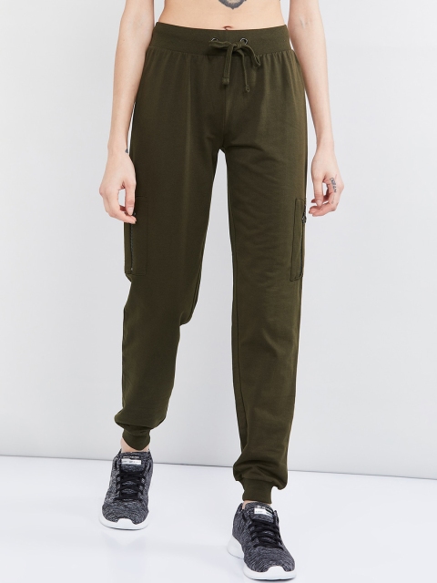 

max Women Olive Green Solid Slim-Fit Joggers