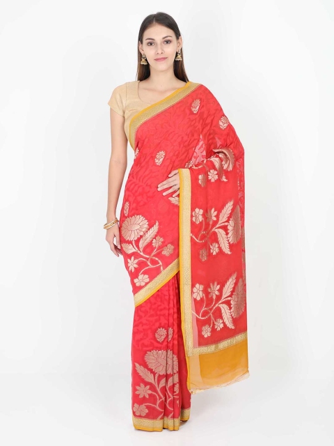 

SABOO COLLECTIONS Red & Off-White Pure Georgette Printed Banarasi Saree
