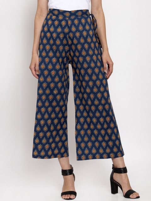 

TAG 7 Women Blue & Red Printed Straight Crop Palazzos