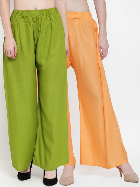 

TAG 7 Women Pack of 2 Solid Straight Fit Palazzos, Green
