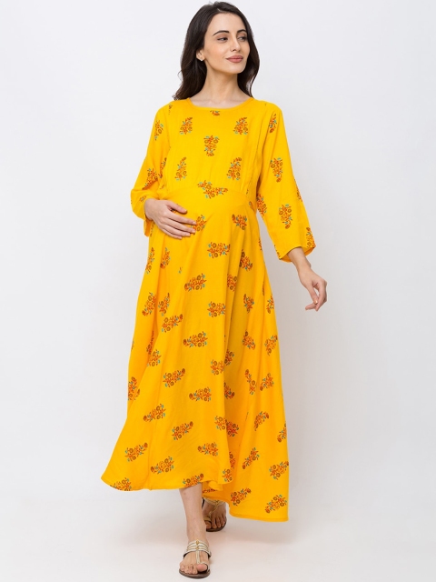 

MomToBe Women Yellow Floral Printed Maternity Maxi Dress