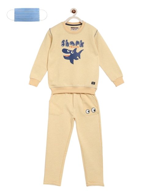 

Lil Tomatoes Boys Yellow Shark Printed Tracksuit With Face Mask