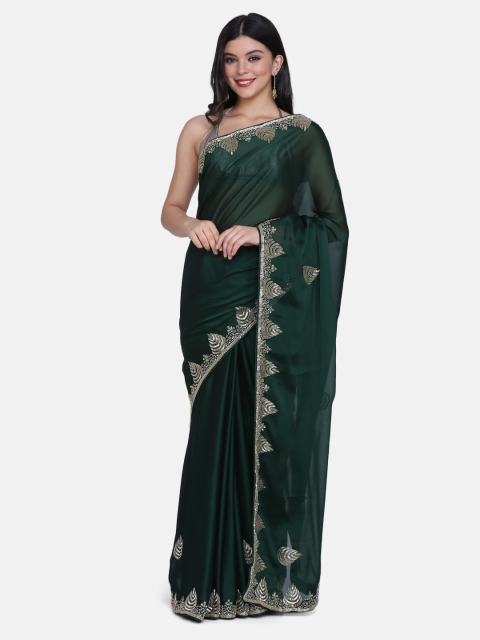 

BOMBAY SELECTIONS Green Poly Crepe Embroidered Dharmavaram Saree