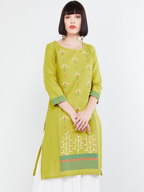 

max Women Lime Green Printed Straight Kurta