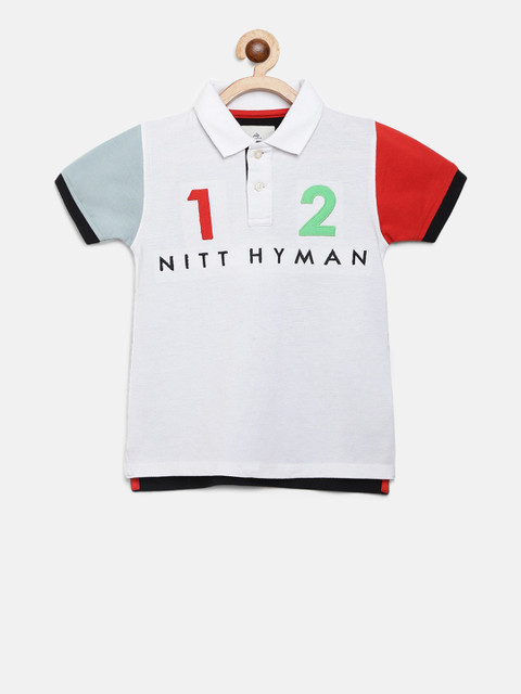 

Cherry Crumble Boys White Printed Polo Collar T-shirt