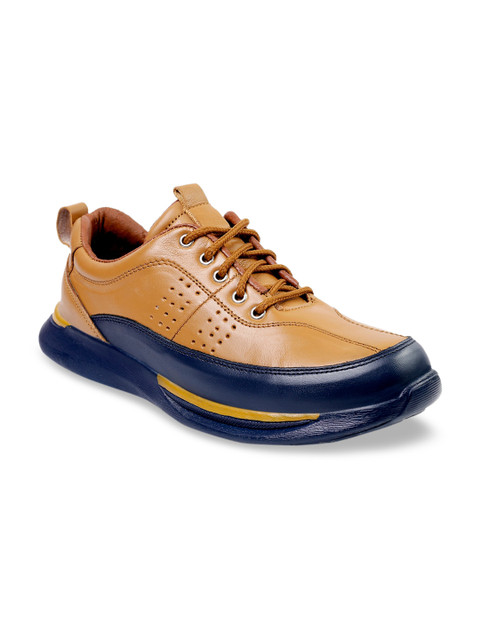 

Woakers Men Tan Brown & Navy Blue Colourbocked Sneakers