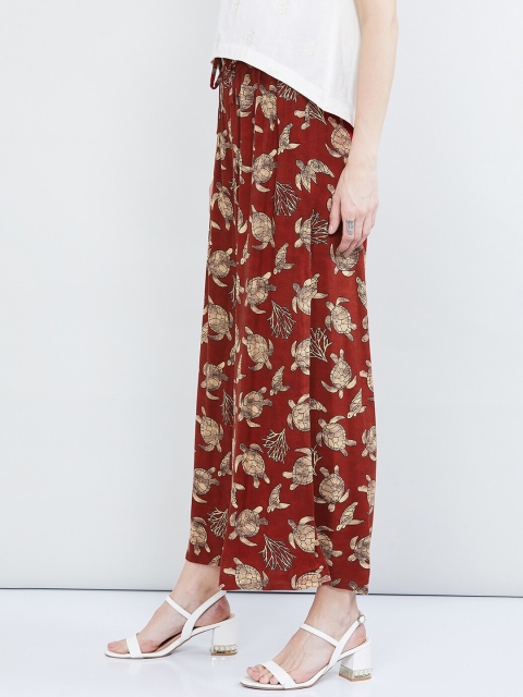 

max Women Red & Beige Printed Wide Leg Palazzos