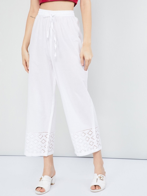 

max Women White Hem Design Straight Palazzos