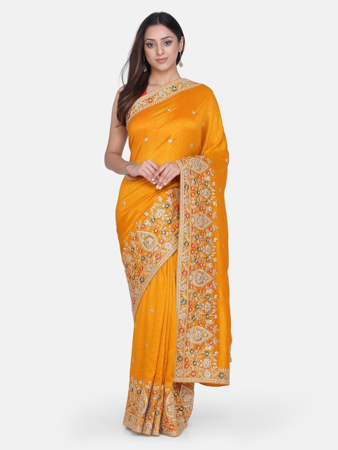 

BOMBAY SELECTIONS Mustard Embroidered Art Silk Saree