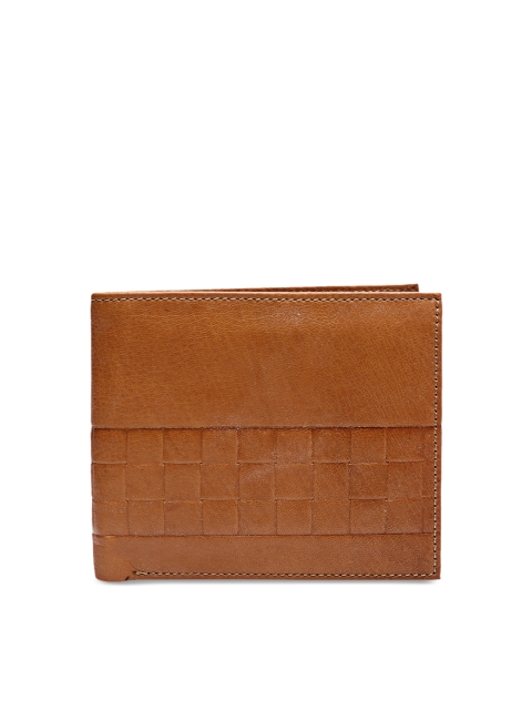 

Teakwood Leathers Men Tan Brown Woven Design Leather Two Fold Wallet