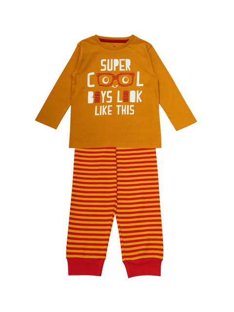 

ventra Boys Mustard Yellow Printed Night suit