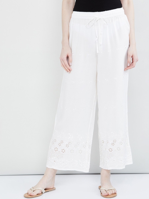 

max Women White Hem Design Wide Leg Palazzos