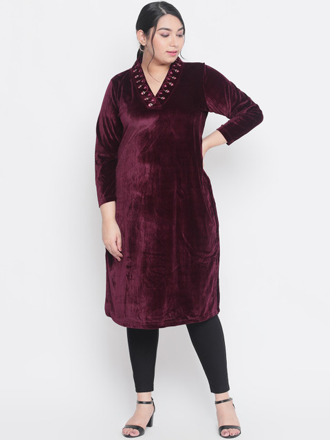 

Amydus Women Burgundy Solid Straight Kurta