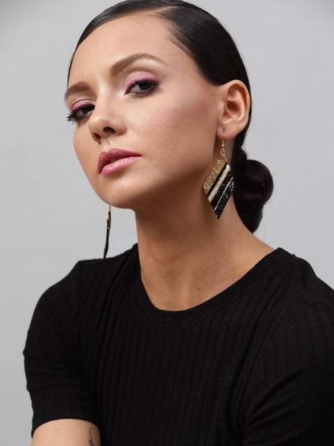 

STREET 9 Black & Gold-Toned Geometric Drop Earrings