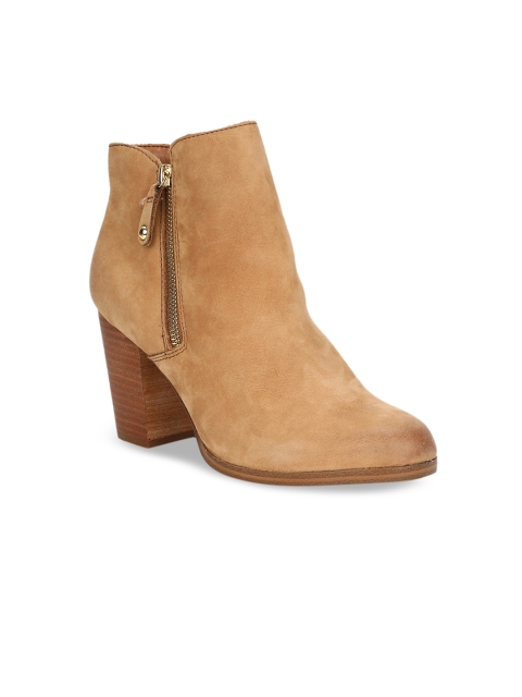 

ALDO Women Beige Solid Leather Heeled Boots