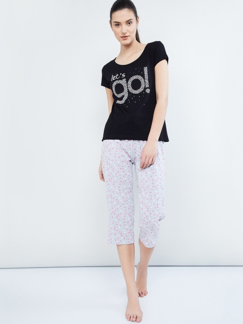 max Women Black & Grey Printed Night Suit