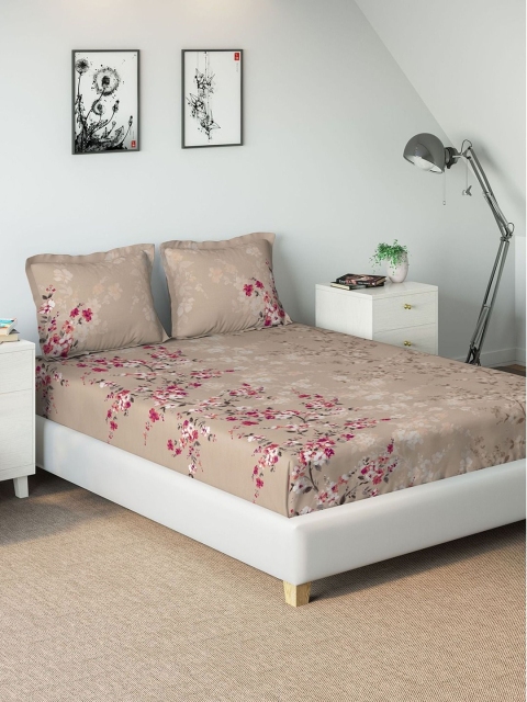 

DDecor Beige & Pink Floral 180 TC Cotton 1 King Bedsheet with 2 Pillow Covers