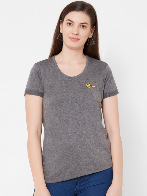 

Juliet Women Grey Solid Pure Cotton Top