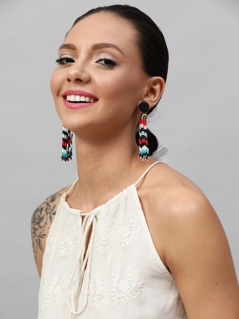

STREET 9 Black & Red Geometric Drop Earrings