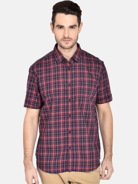 

Basics Men Red & Navy Blue Slim Fit Checked Casual Shirt